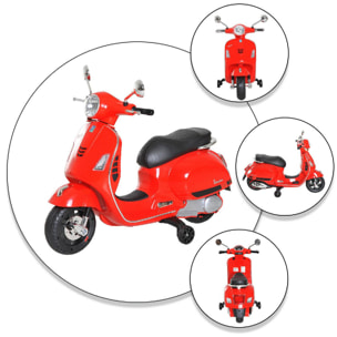 Scooter moto électrique enfants 6 V dim. 102L x 51l x 76H cm musique MP3 port USB klaxon phare feu AR rouge Vespa