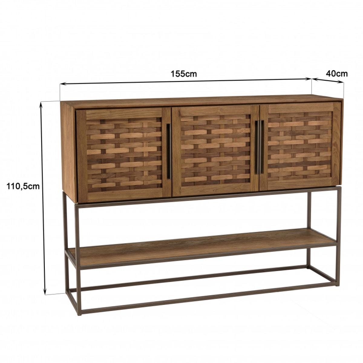 ALIDA - Buffet en bois de teck recyclé 3 portes