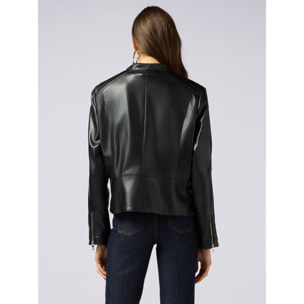 Oltre - Chaqueta de cuero estilo biker con detalles trenzados - Negro