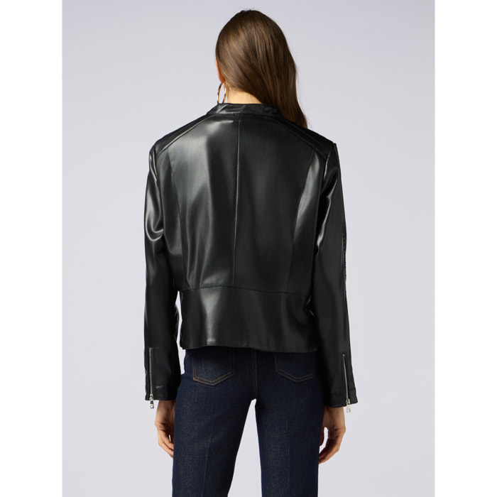 Oltre - Chaqueta de cuero estilo biker con detalles trenzados - Negro