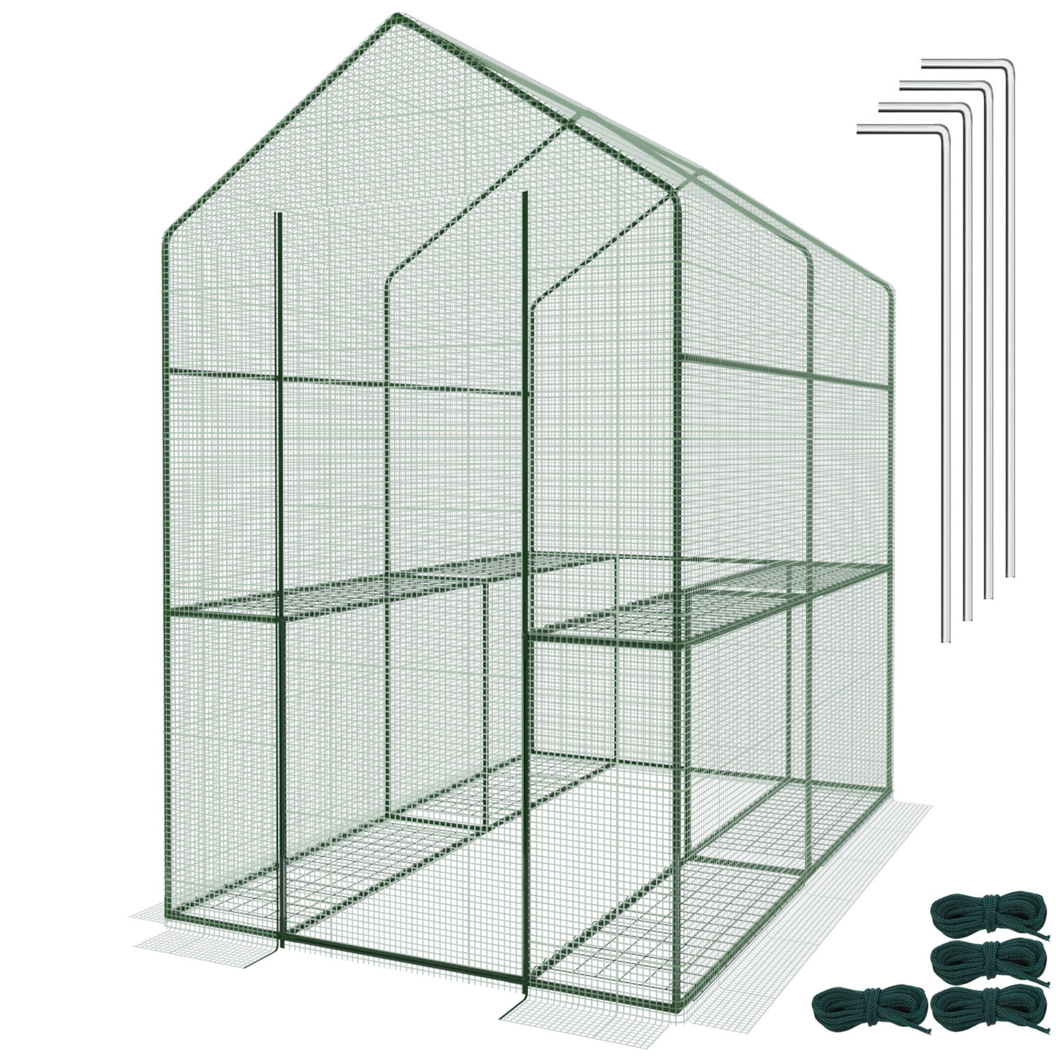 Serra Da Giardino Per Orto Con 4 Ripiani In Metallo Telaio In Acciaio Telo Retinato In Propilene Trasparente Porta Avvolgibile 186x120x190 Cm