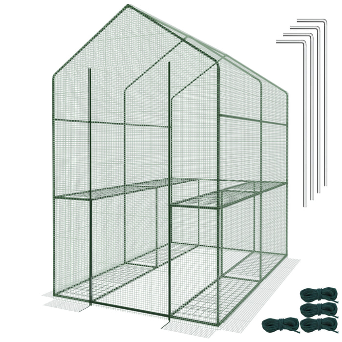 Serra Da Giardino Per Orto Con 4 Ripiani In Metallo Telaio In Acciaio Telo Retinato In Propilene Trasparente Porta Avvolgibile 186x120x190 Cm
