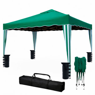 Gazebo Pieghevole 3x4 M in Acciaio con Telo Idrorepellente 160 g/m² Anti-UV Struttura Robusta Apertura Rapida a Fisarmonica Borsa e 4 Sacche Verde