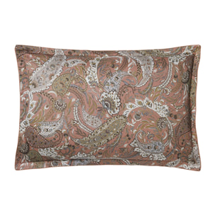 Taie d'oreiller impimée en satin de coton bio, ZADIG, Brun Terre cuite