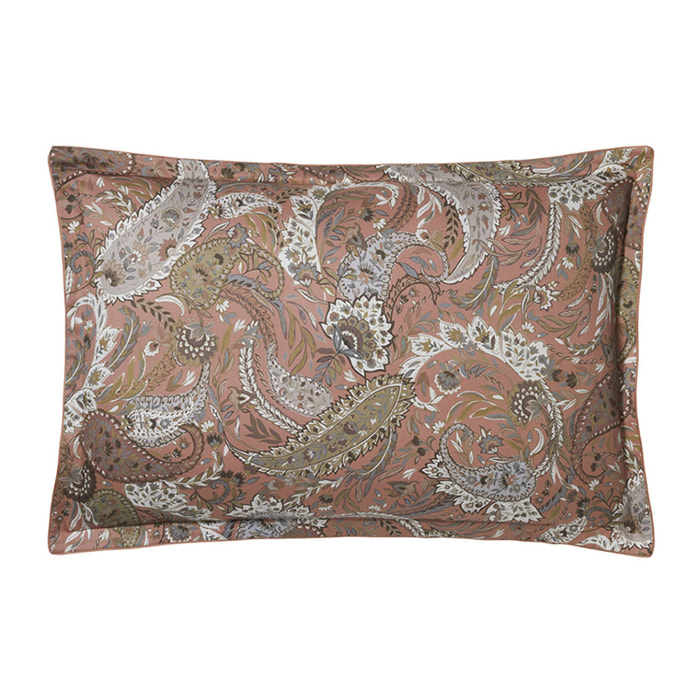Taie d'oreiller impimée en satin de coton bio, ZADIG, Brun Terre cuite