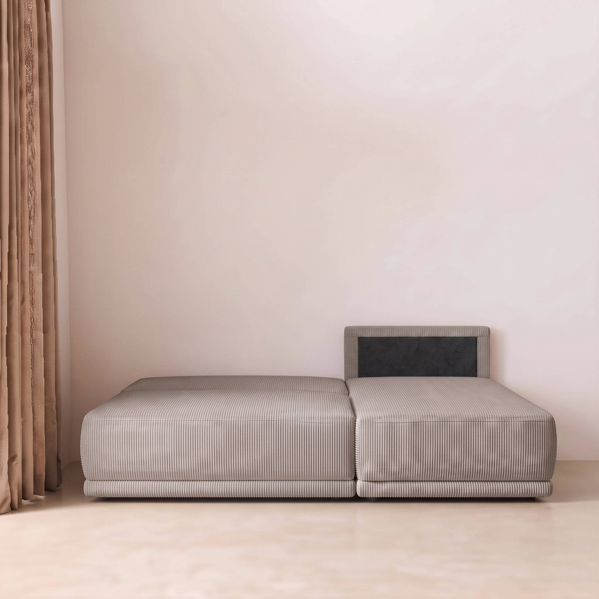 Banquette canapé d'angle droit convertible 3 places velours côtelé avec coffre NELSON