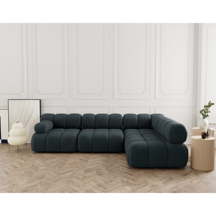 Ruby - canapé modulable d'angle droit 5 places en velours texturé - Noir