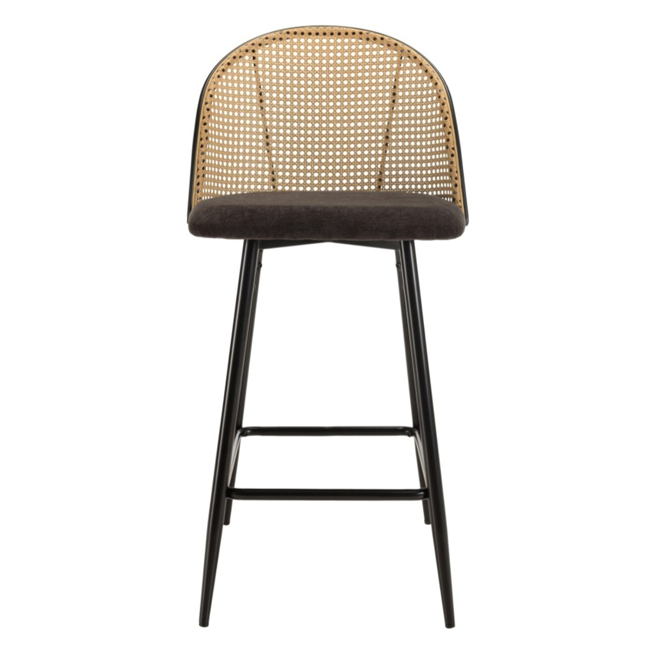 LEA - Lot de 2 tabourets d'ilot assise tissu noir dossier effet cannage