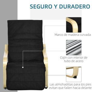 Sillón de Salón con Reposapiés Ajustable Sillón Butaca para Dormitorio Tapizado en Tela con Marco de Madera Carga 120 kg para Oficina Estudio 66,5x94x100 cm Negro