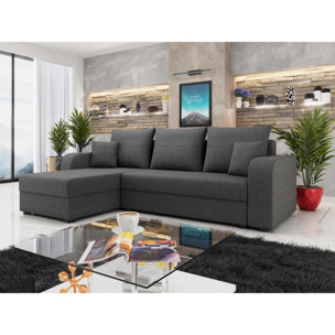 Harvey - Canapé d'angle réversible 4 places convertible avec coffre en tissu - Gris foncé