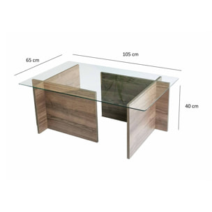Tavolino da salotto Teti, Tavolo basso da caffè, Portariviste per divano, Ripiano da soggiorno, 105x65h40 cm, Noce