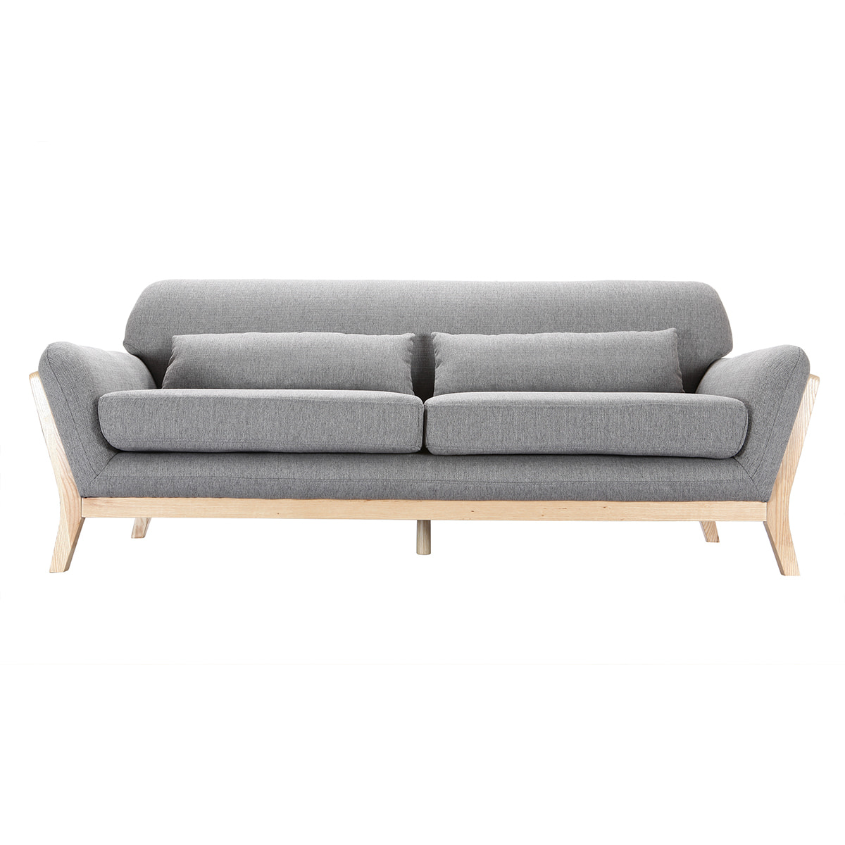 Canapé scandinave 3 places en tissu gris et bois clair YOKO