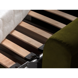 Owen - canapé lit 3 places convertible express couchage quotidien 140 cm matelas 12 cm en velours - Vert Olive