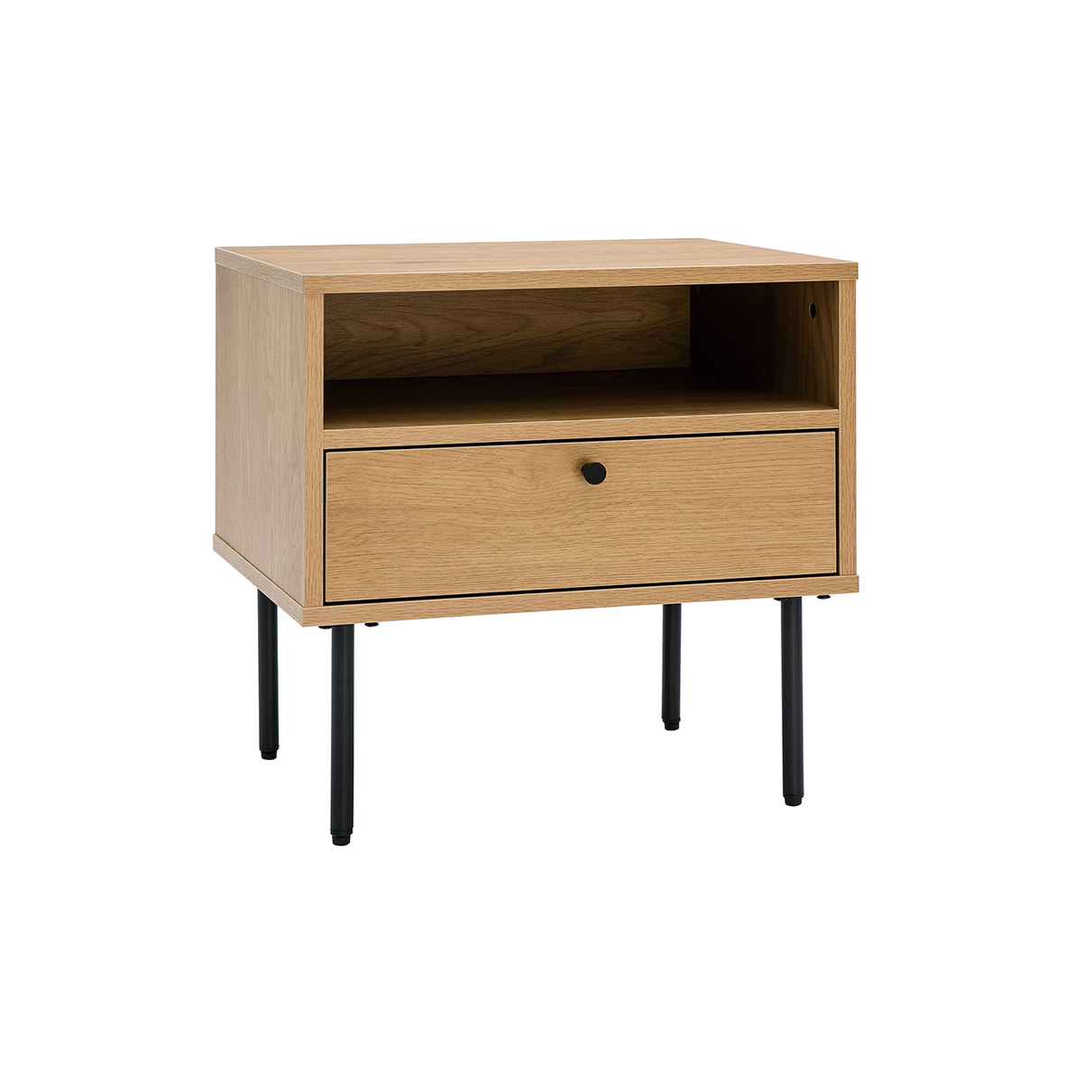 Table de chevet avec rangements finition bois clair chêne et métal noir L50 cm PERNELLE