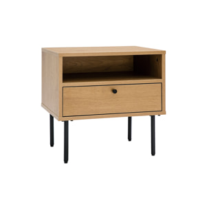 Table de chevet avec rangements finition bois clair chêne et métal noir L50 cm PERNELLE