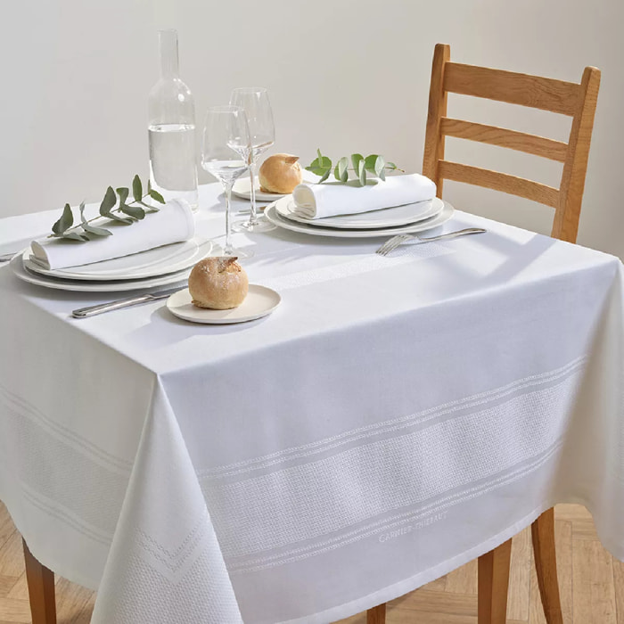 Nappe anti tache pur coton motif jacquard Signature blanc