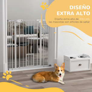 Barrera de Seguridad para Perros con 1 Puerta Pequeña Barrera para Mascotas Extensible con Cierre Automático y Sistema de Doble Bloqueo para Puerta Pasillo Escalera 74-101x104,1 cm Blanco