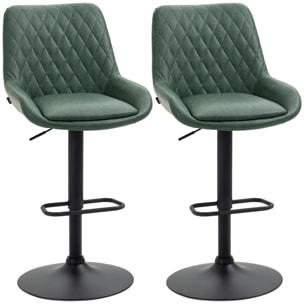 Lot de 2 tabourets de bar Vintage pivotant réglable dossier capitonné - repose-pied - revêtement synthétique vert