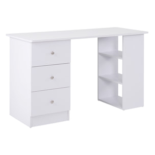 Bureau informatique multimédia multi-rangements 3 tiroirs 2 étagères 120L x 49l x 72H cm blanc