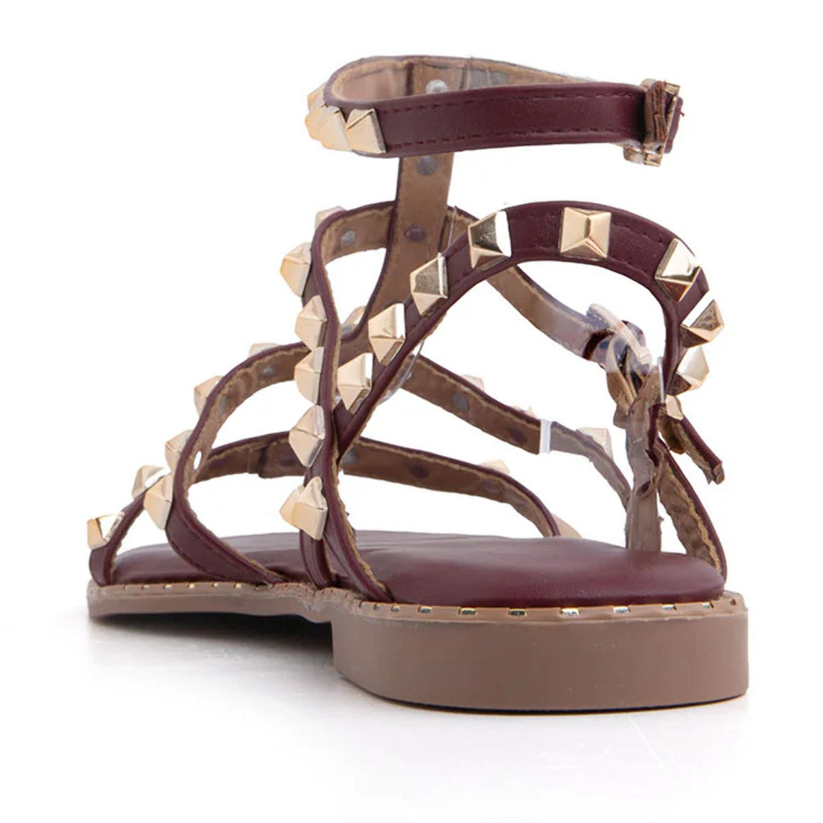 Sandalo gladiator con borchie - VINO ROSSO
