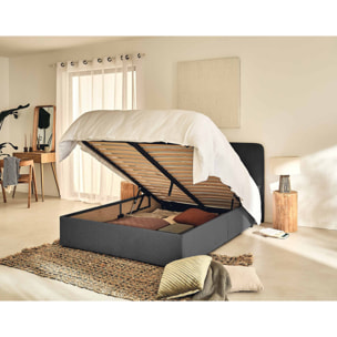Goyave - lit coffre - 140x190 - en tissu - sommier inclus - Gris Anthracite
