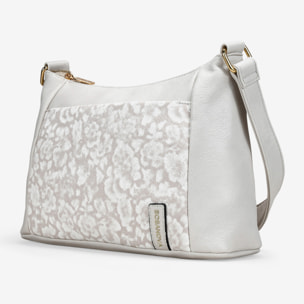 Bolso bandolera beige con bolsillo floral