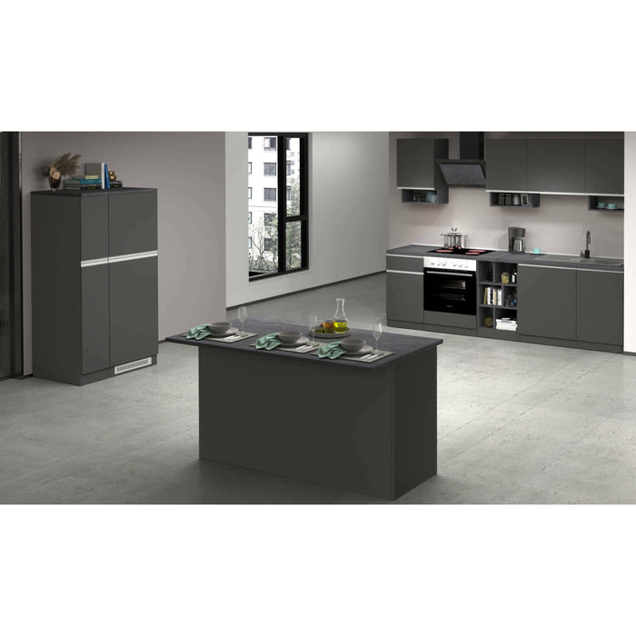 Cucina completa Arlo, Set con dispensa, Mobile per cucinotto, Kit blocco con isola e portafrigo, 100% Made in Italy, Antracite e Ardesia