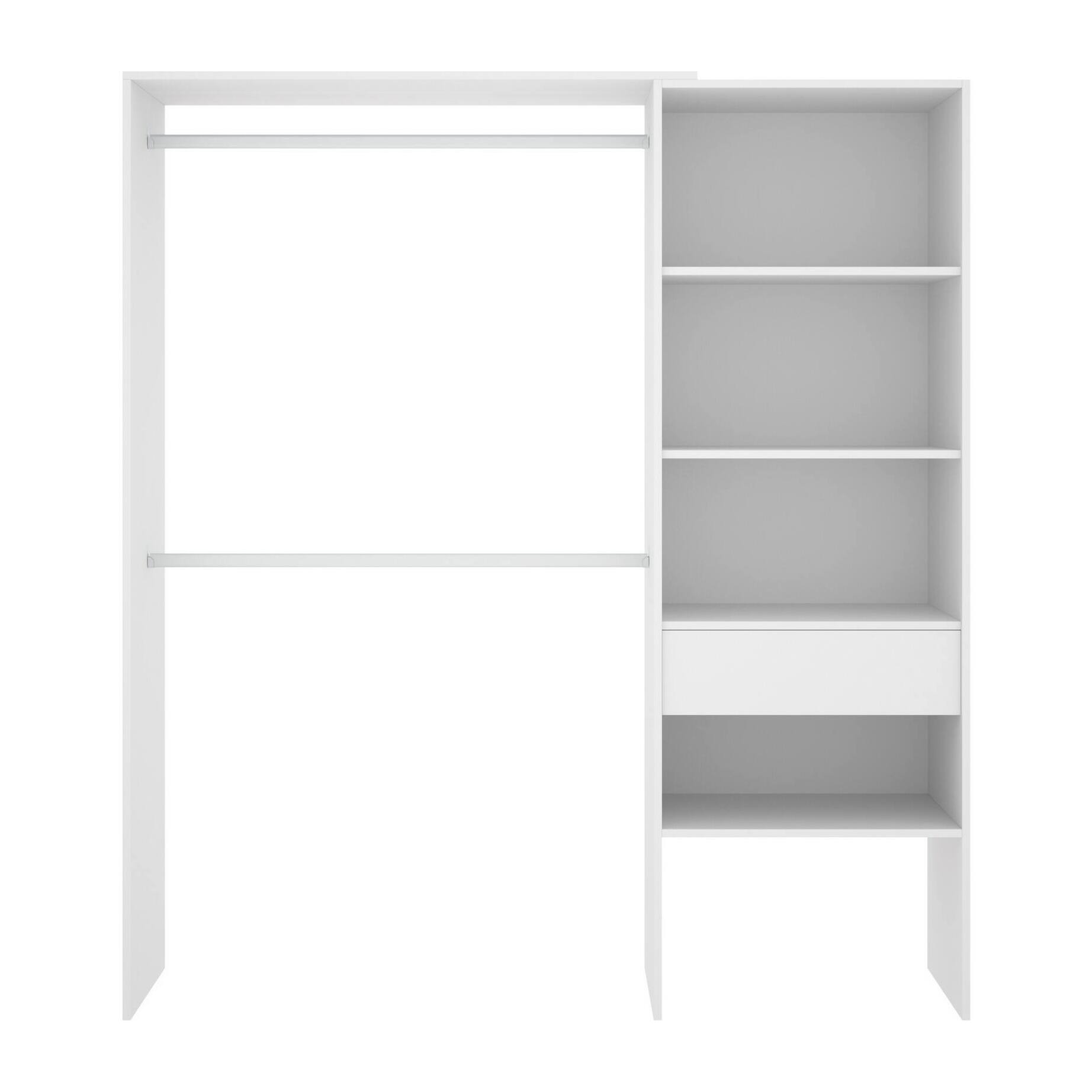 Guardaroba Lhotse, Struttura per cabina armadio, Mobile appendiabiti aperto, 160x40h187 cm, Bianco