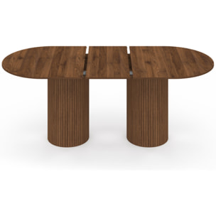 Table à manger extensible Albane 160-200cm 2 pieds pylône effet noyer