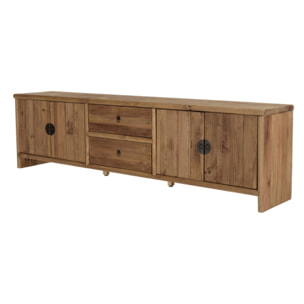 SANDY - Meuble TV 2 tiroirs 4 portes, longueur 240cm bois pin recyclé