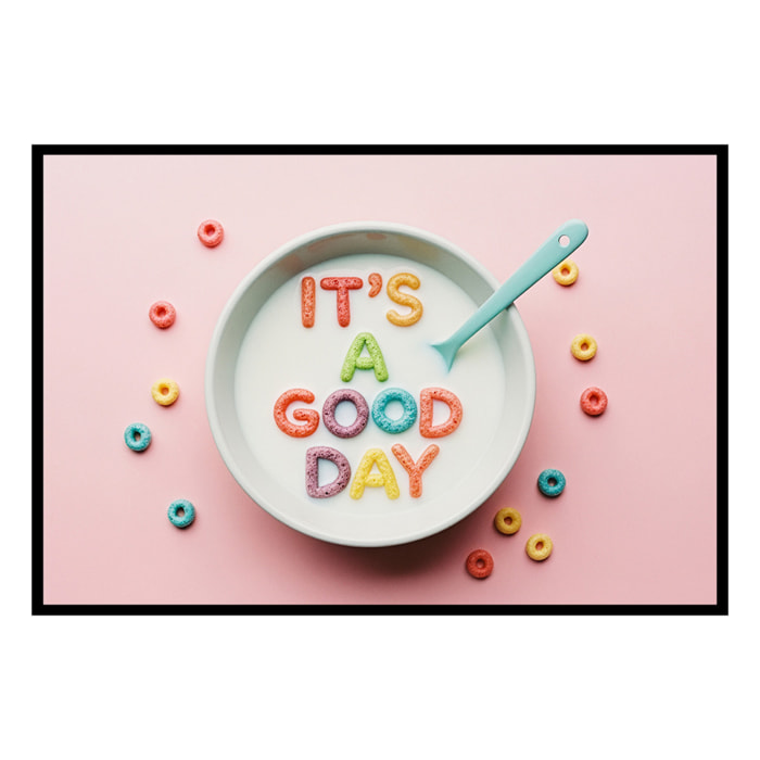 Affiche encadrée bol de lait rose pastel Affiche + cadre en métal - Noir