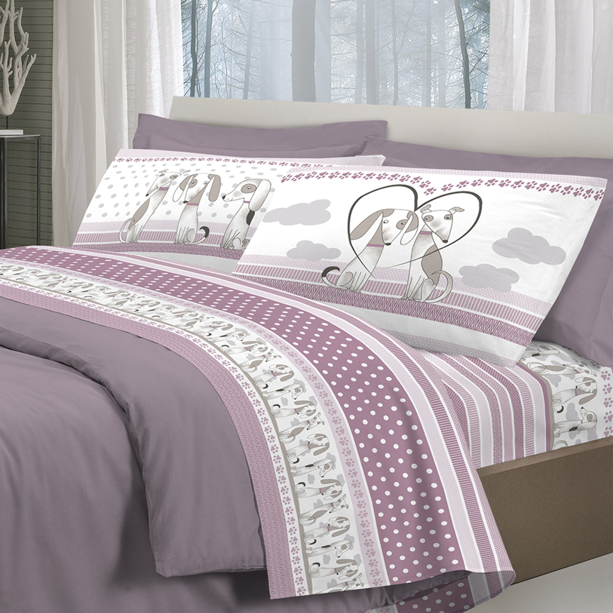 Completo letto baubau rosa 100% cotone