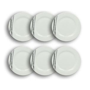 Lot de 6 assiettes plates porcelaine blanche à rayures noires 27cm CARBONE