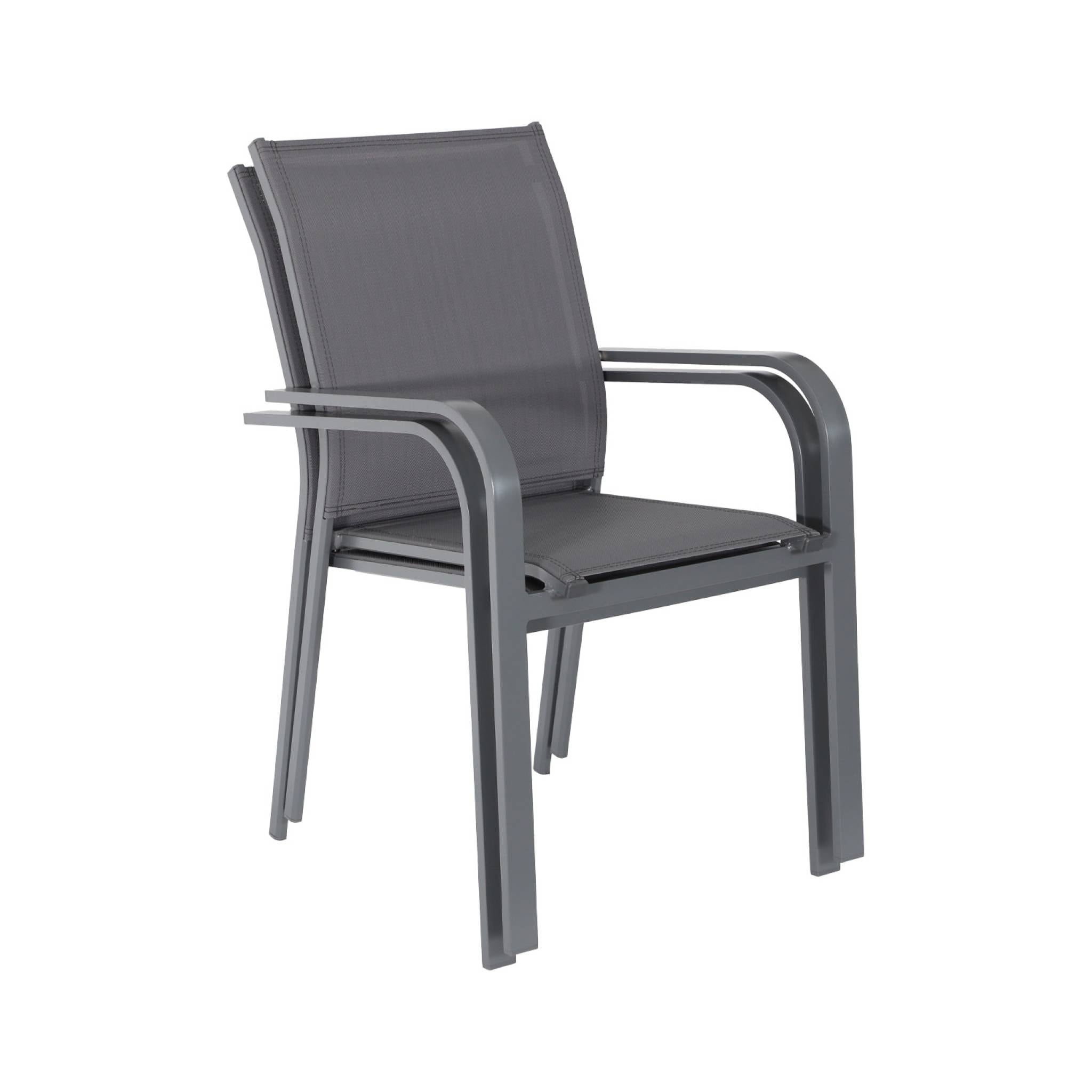 Lot de 2 fauteuils de jardin BUFFALO empilables aluminium et textilene anthracite. 64.5 x 45.5 x 89.5 cm