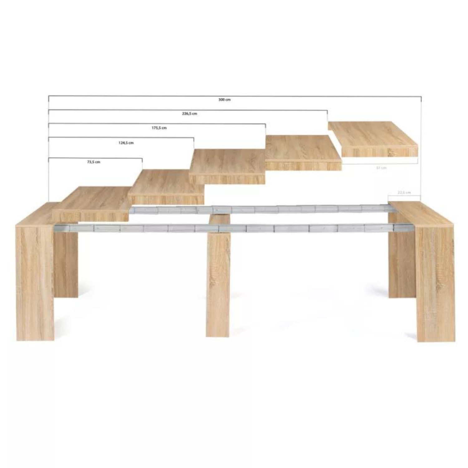 Table console extensible en bois - 3 m NOVA