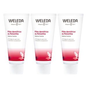 WELEDA - Trio Pâte dentifrice au Ratanhia - Protège et renforce les gencives - Vegan* - Certifié Natrue** -Tube 75 ml  x 3