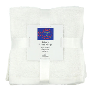 Lot de 5 carrés visage 30x30cm - Blanc