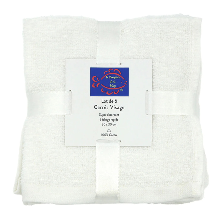 Lot de 5 carrés visage 30x30cm - Blanc