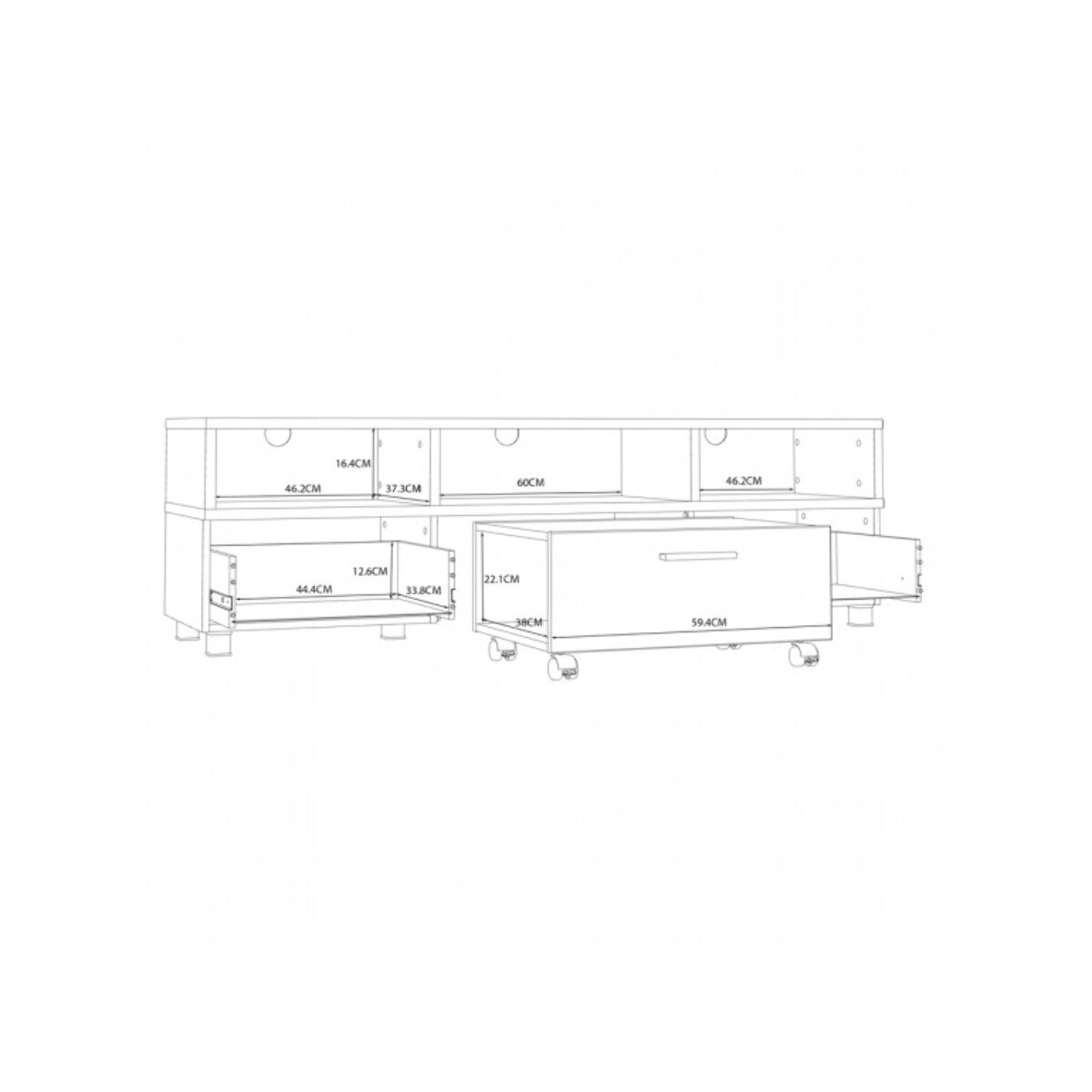 Meuble TV avec table basse intégré sur roulettes - 2 coloris - LAKE