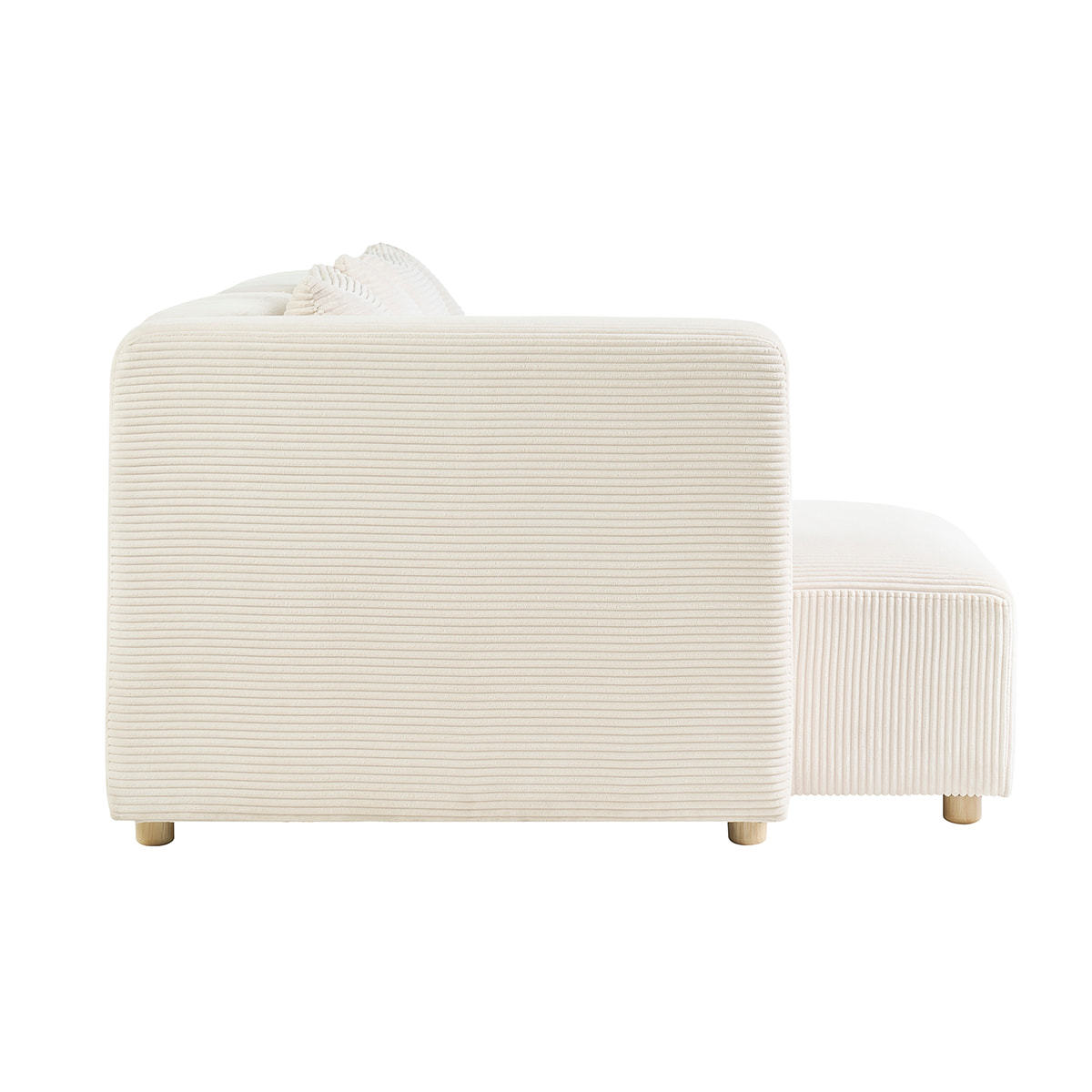 Canapé d'angle gauche 3 places en tissu velours côtelé beige et bois clair HARLEM