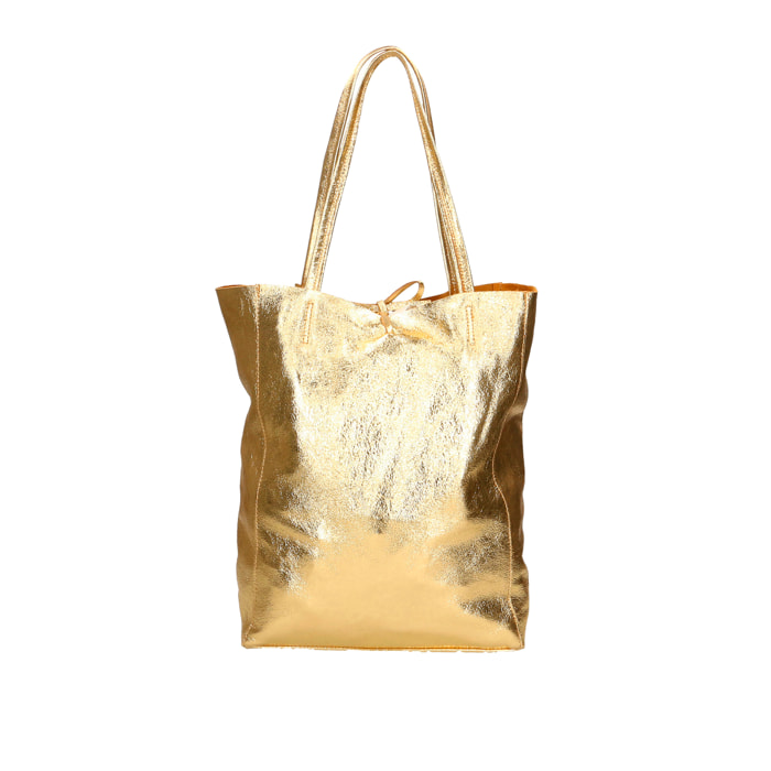 Chicca Borse - Borsa a Spalla Shopper Donna in Vera Pelle - Colore Oro