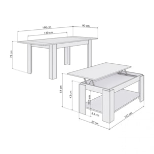 Pack mesa de comedor 140 y mesa de centro Lya Blanco Artik (Blanco Mate)