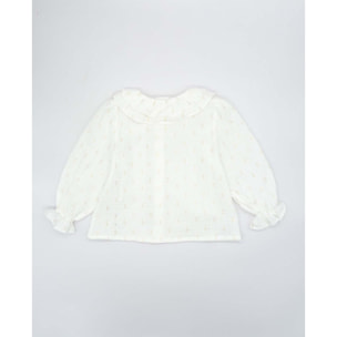 Blusa con doble cuello y manga con volumen en dorado y blanco