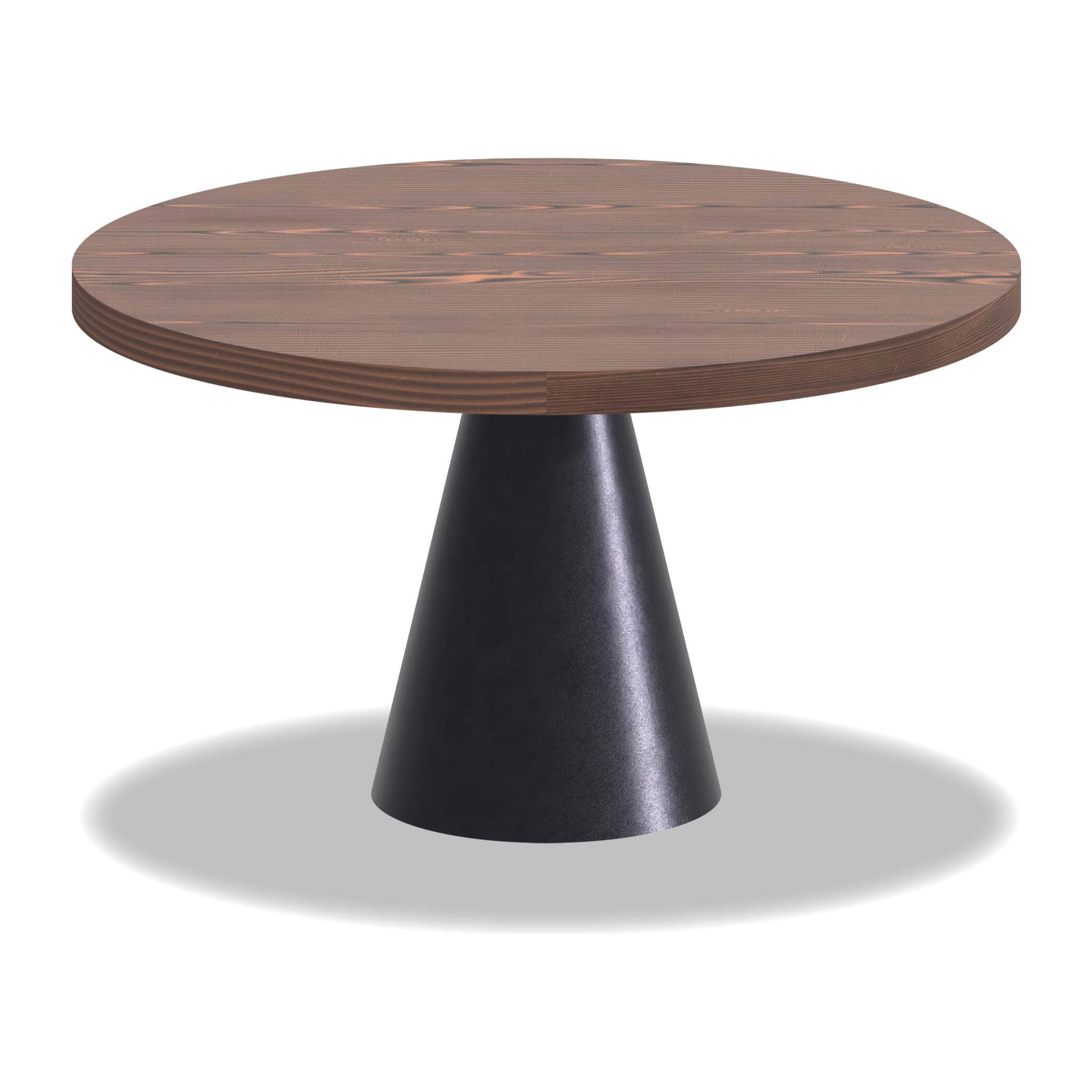 Artù Black - Tavolo da pranzo rotondo ⌀ 120 cm in legno laminato con base a cono in metallo, top legno scuro