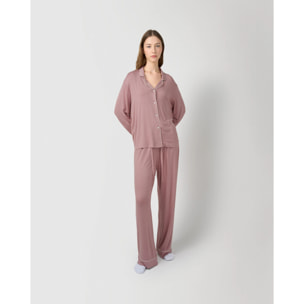 Pigiama lungo chemisier in maglia di viscosa rosa