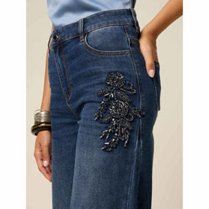 Oltre - Jeans palazzo con parches de joyería - Azul