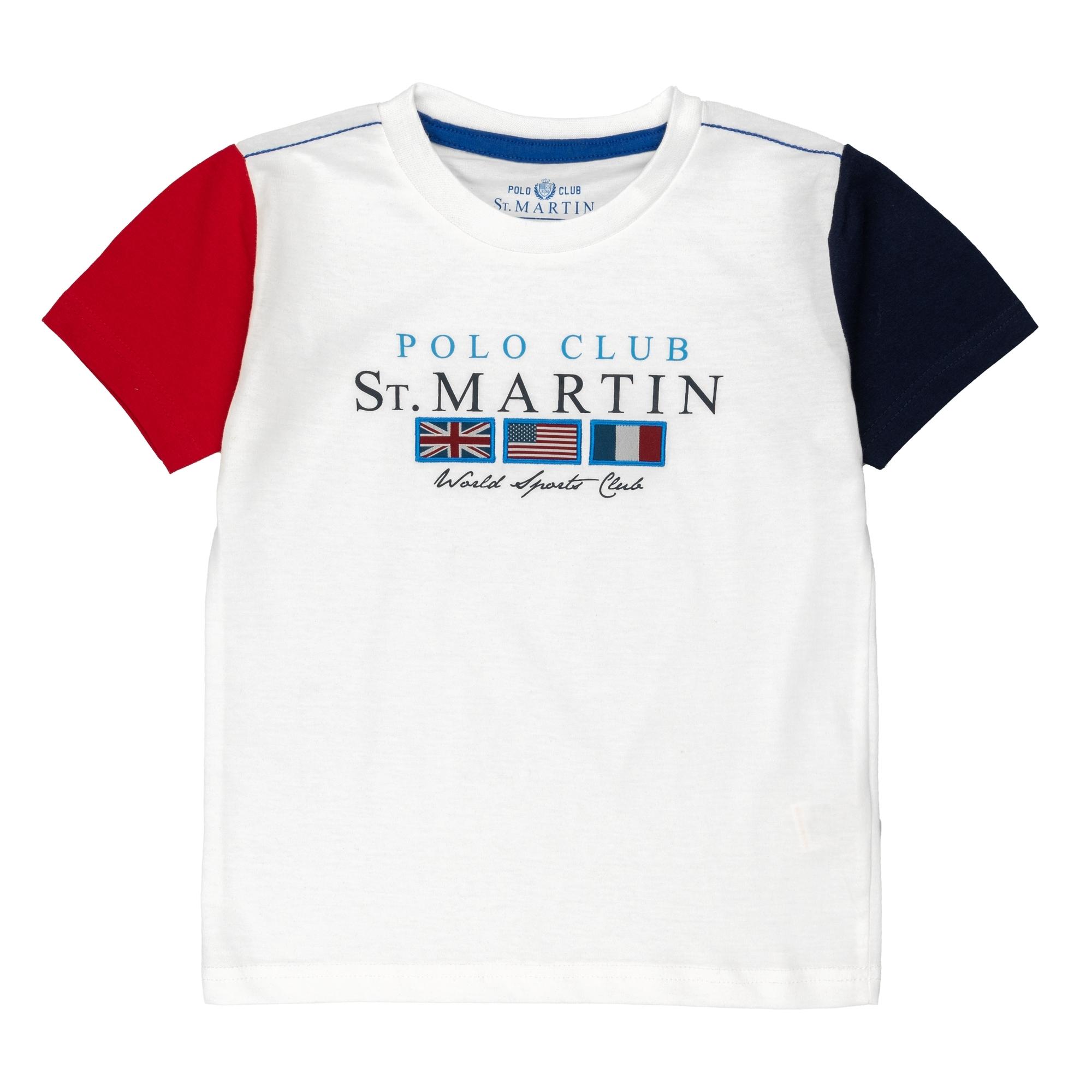 T-shirt jersey con ricamo logo flags Polo Club St Martin Bianco