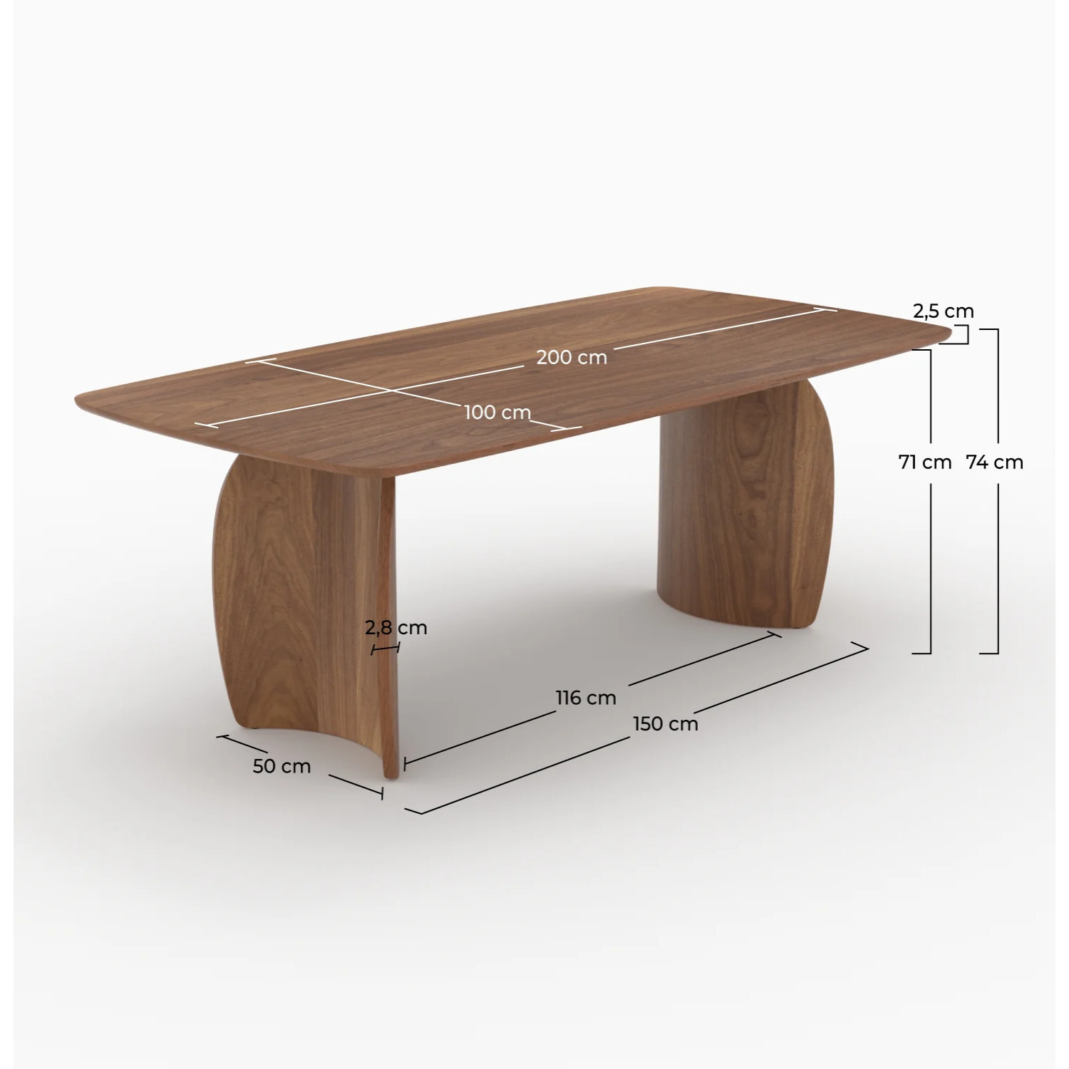Table rectangulaire 6 places en bois contreplaqué et placage en noyer - Asma