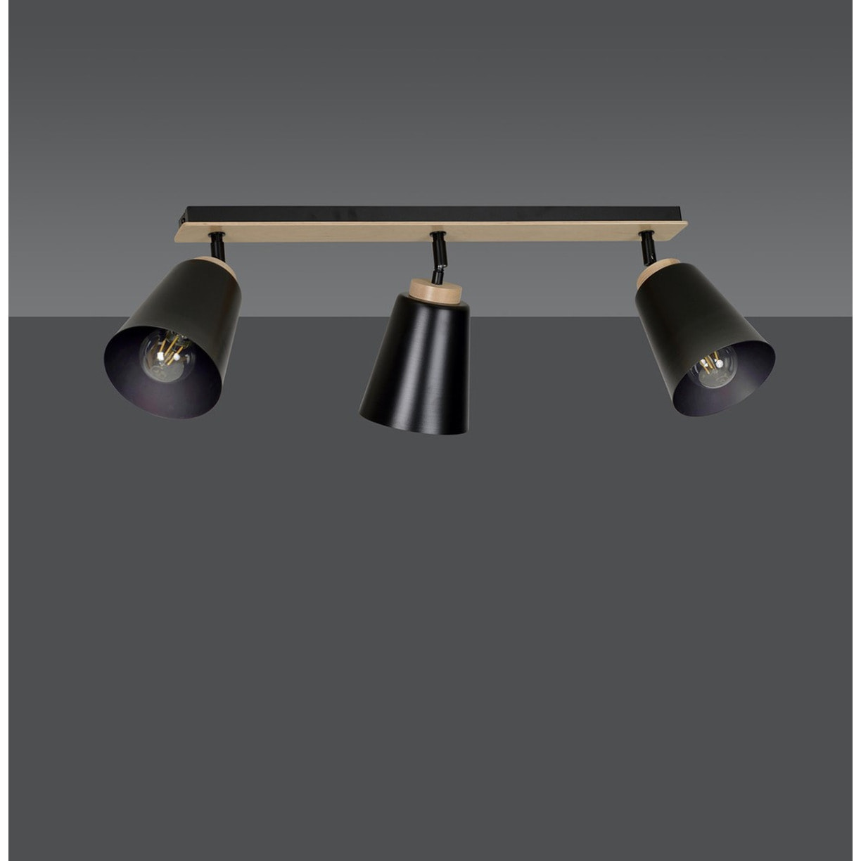 Faretto a soffitto ATLAS in acciaio nero opaco e legno