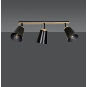 Faretto a soffitto ATLAS in acciaio nero opaco e legno